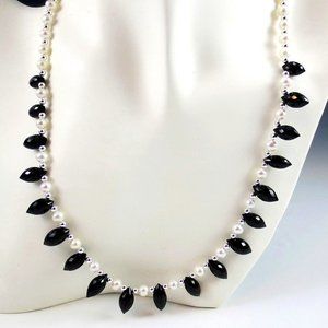 Pearl, Black Spinel, and Sterling Silver Necklace